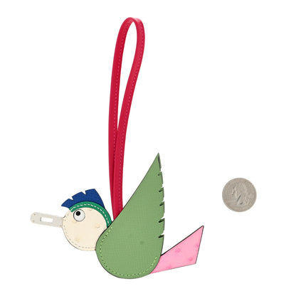 Hermes Ostrich Epsom Swift Birdy Bag Charm Vert Criquet White Bubblegum 2 of 3