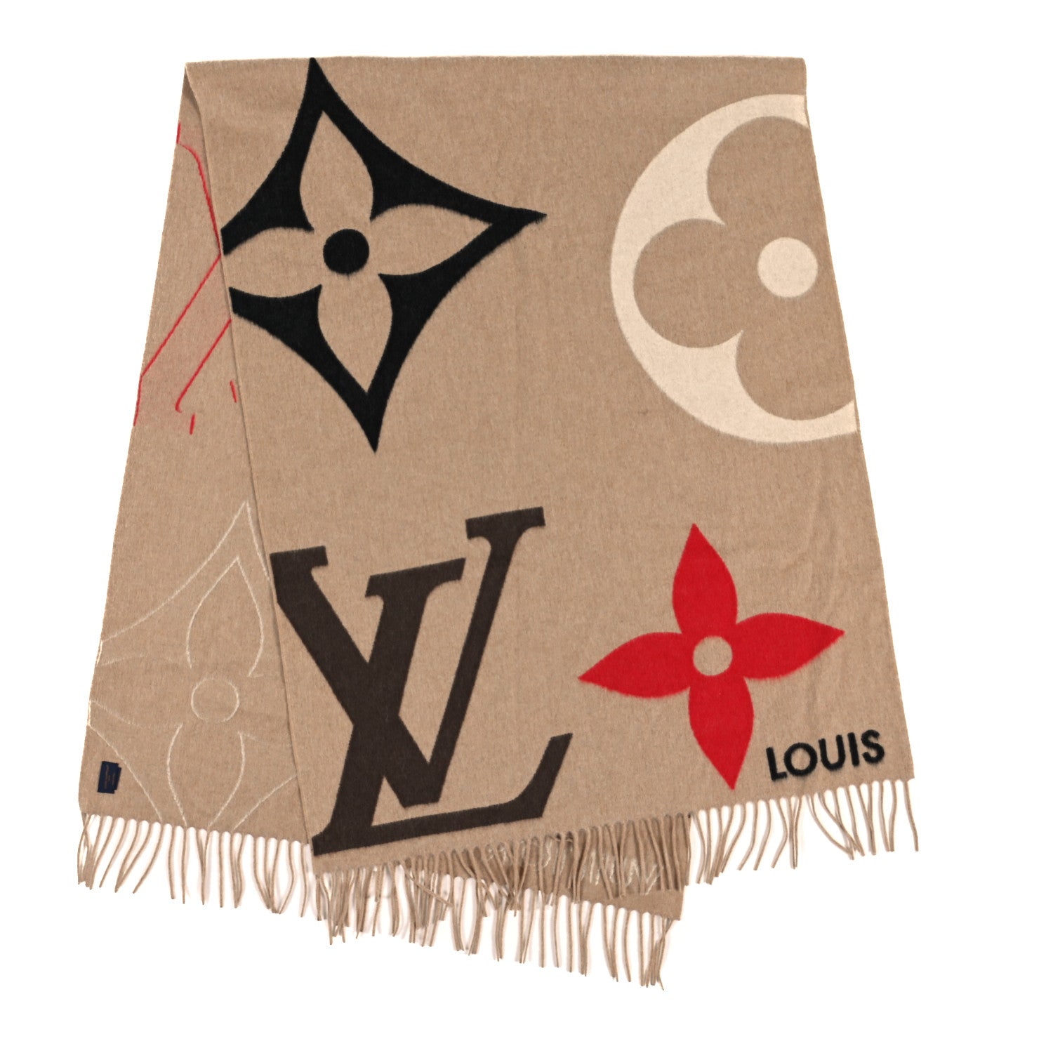Louis Vuitton LOUIS VUITTON Cashmere Wool Oversized Monogram The Ultimate Scarf Beige 2 of 3