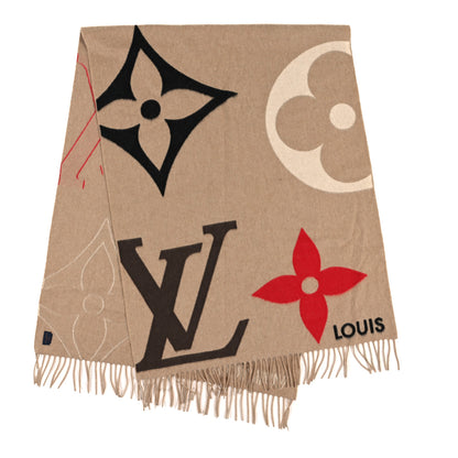 Louis Vuitton LOUIS VUITTON Cashmere Wool Oversized Monogram The Ultimate Scarf Beige 2 of 3