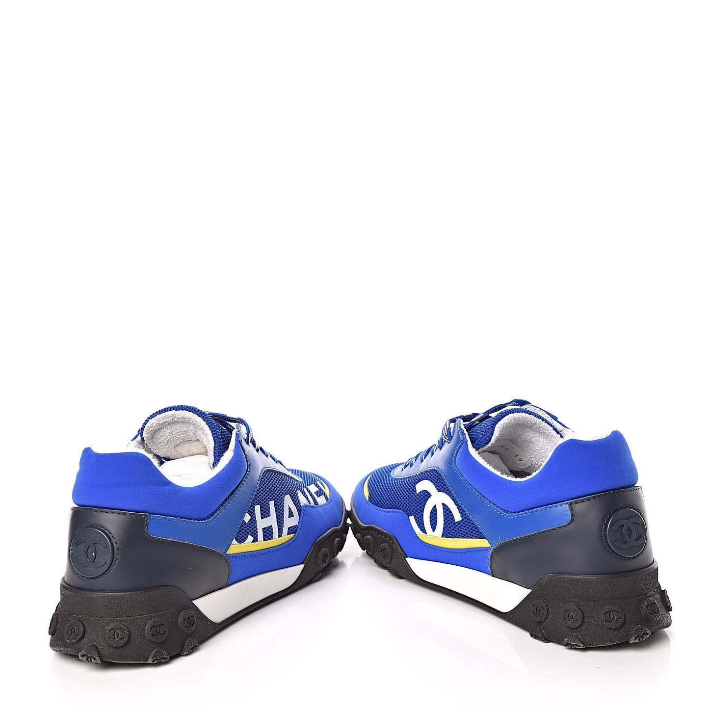 Calfskin Mesh Lycra Womens Logo Sneakers 39 Royal Blue
