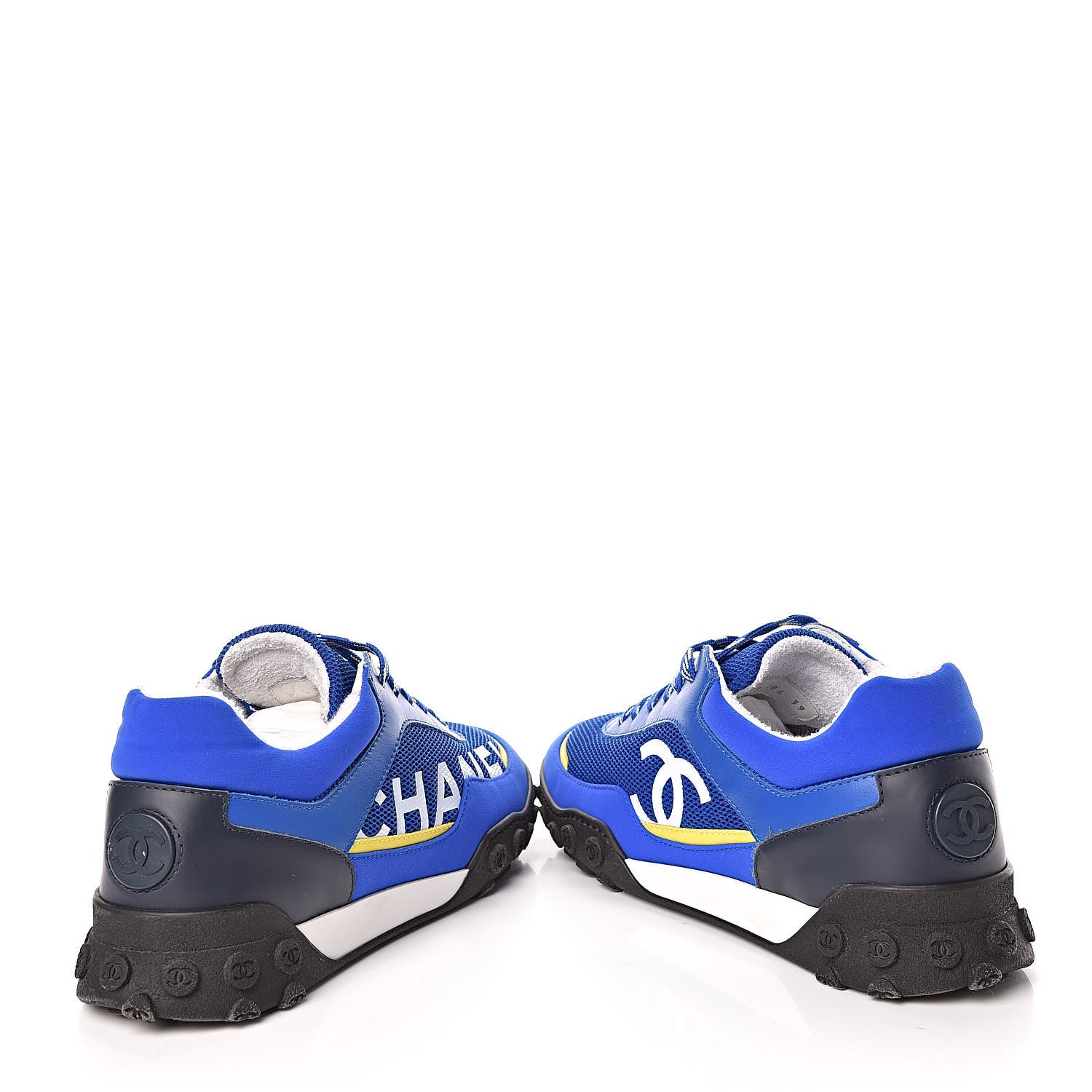 Chanel Calfskin Mesh Lycra Womens Logo Sneakers 39 Royal Blue 6 of 10