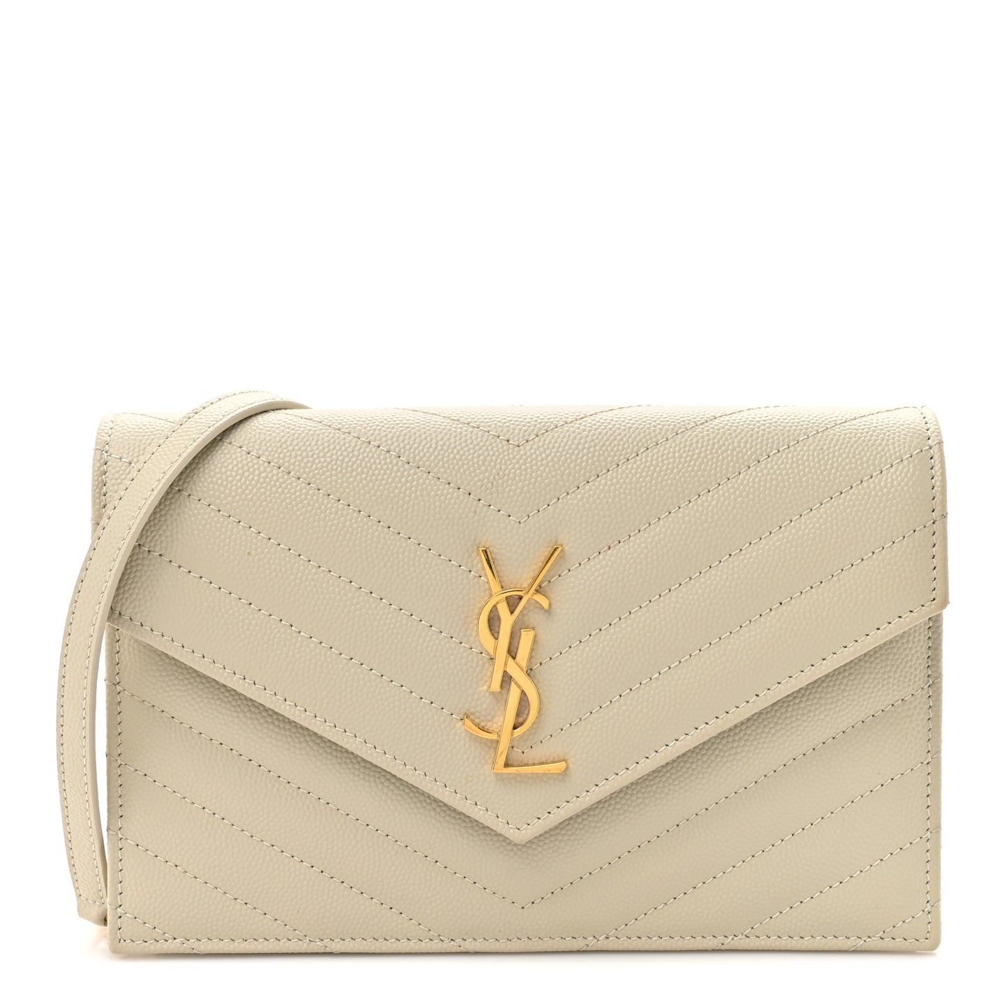 Grain De Poudre Matelasse Chevron Monogram Envelope Chain Wallet Crema Soft