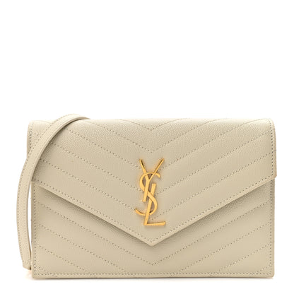Saint Laurent Grain De Poudre Matelasse Chevron Monogram Envelope Chain Wallet Crema Soft 1 of 9