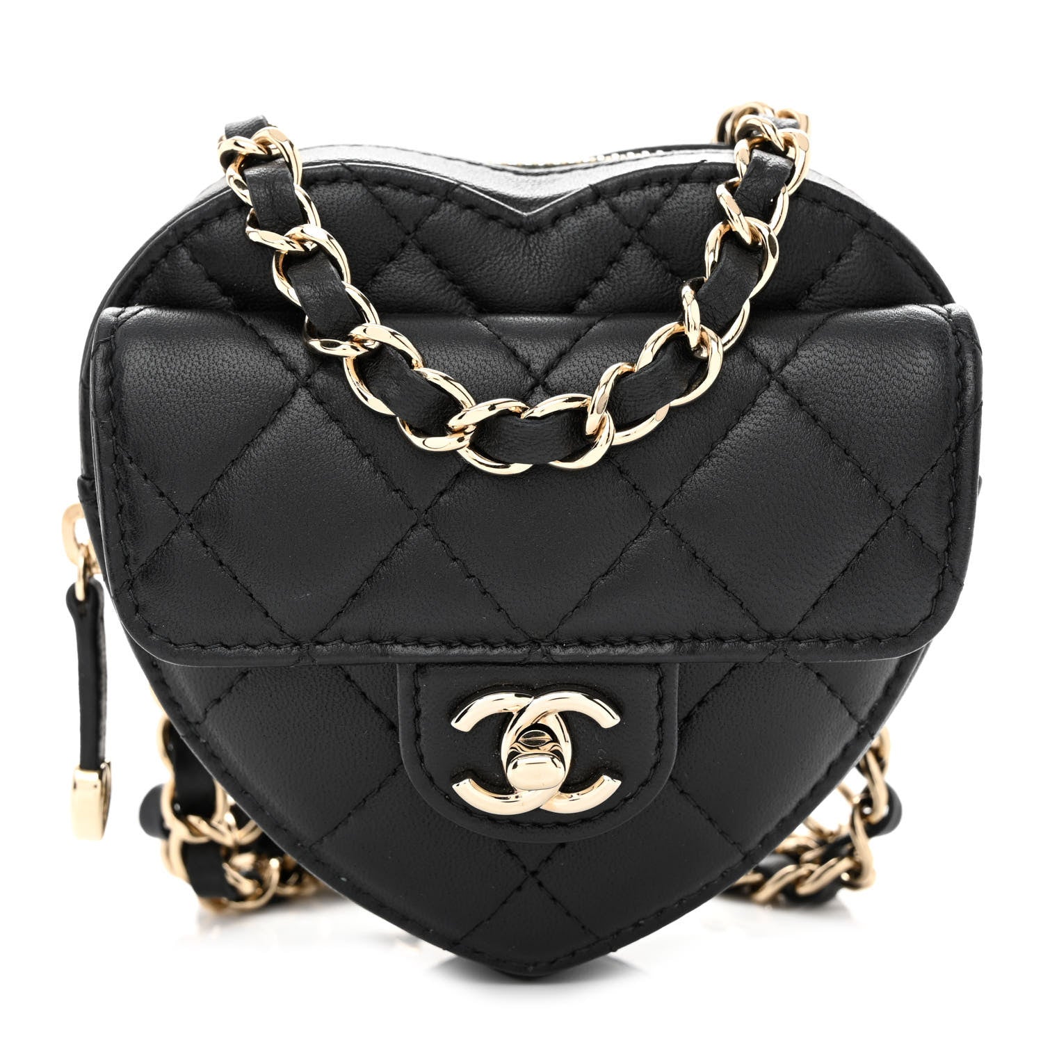 Chanel Lambskin Quilted CC In Love Heart Waist Belt Bag With Chain Black 1 of 11