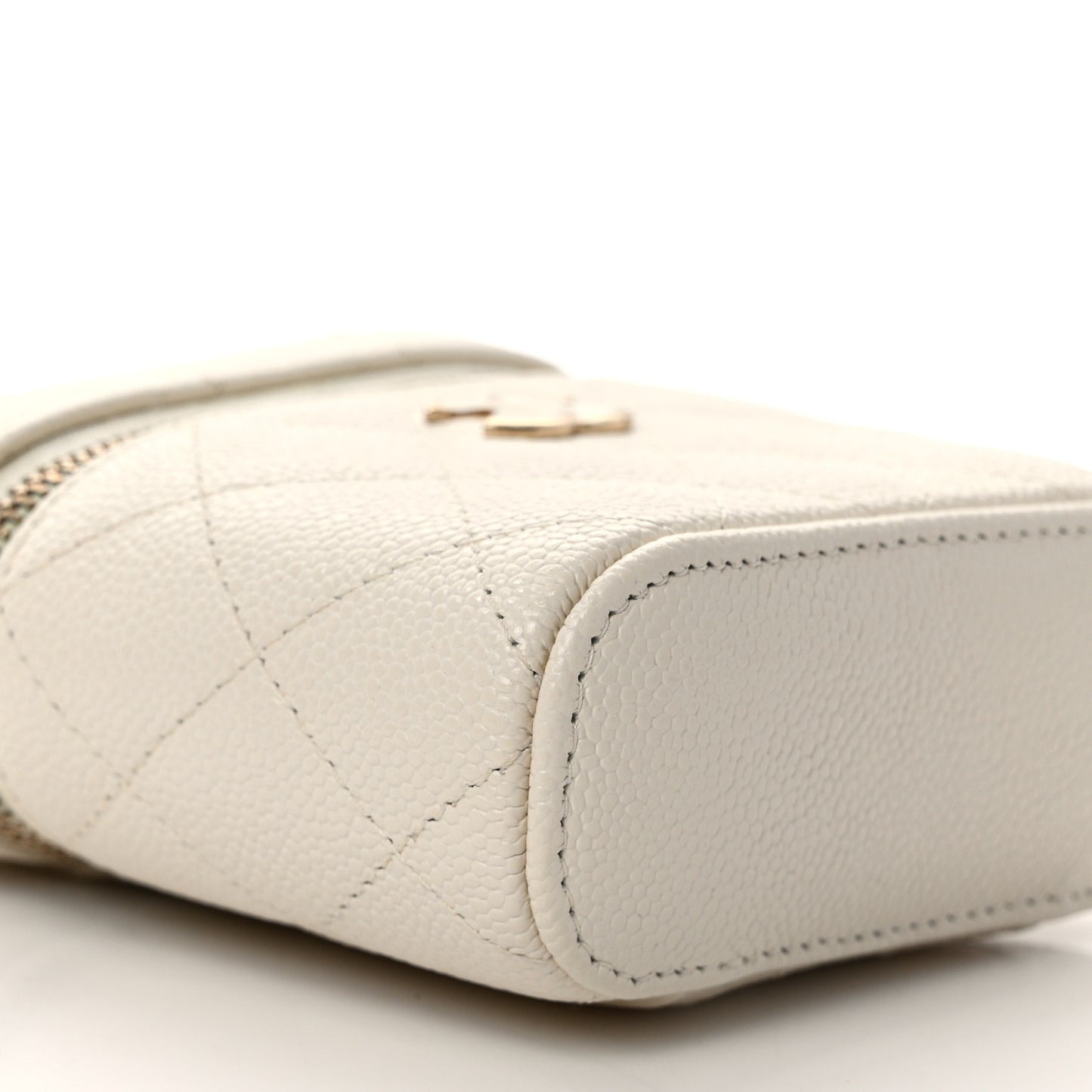 Caviar Quilted Small Handle With Care Vanity Case With Chain White