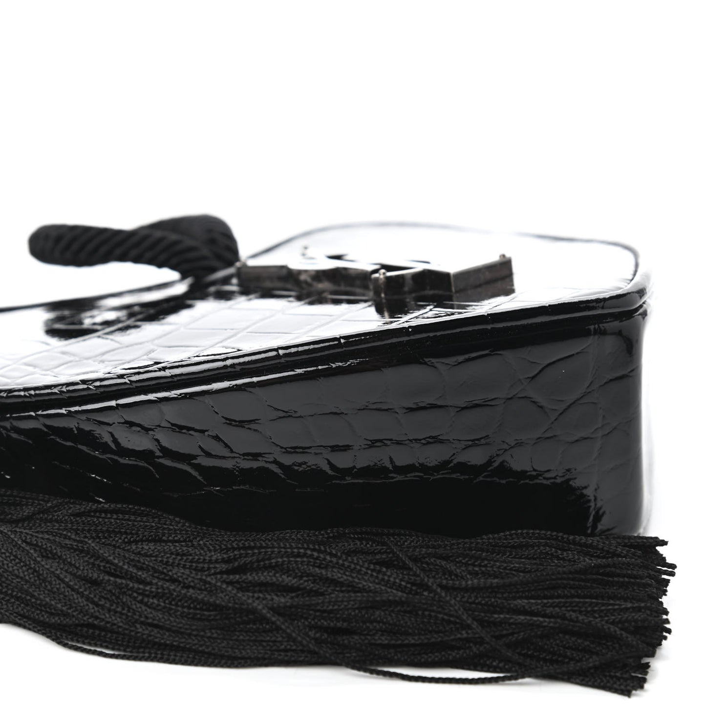 Patent Crocodile Embossed Sac Coeur Heart Shaped Clutch Black