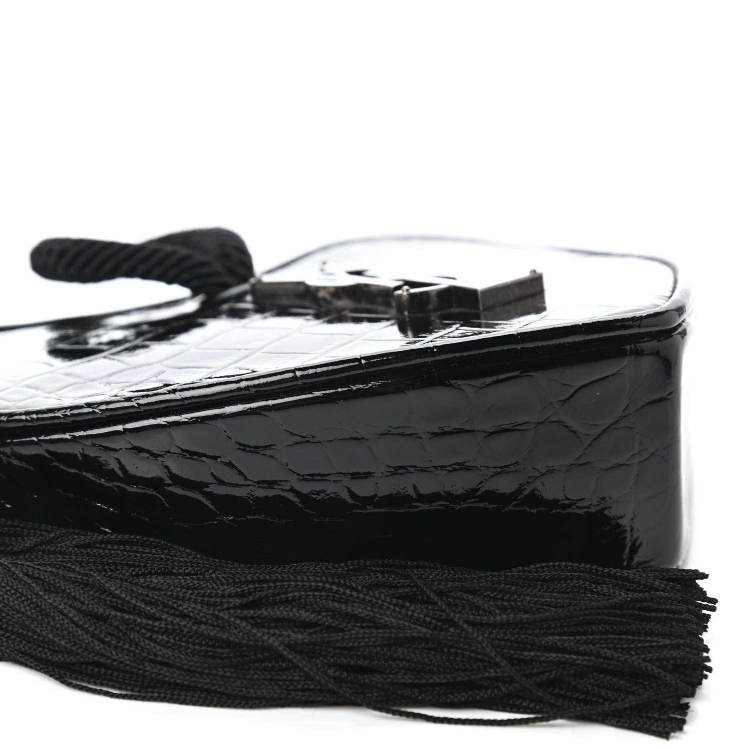 Saint Laurent Patent Crocodile Embossed Sac Coeur Heart Shaped Clutch Black 6 of 10
