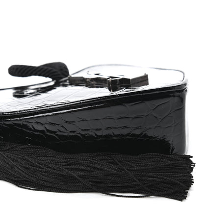 Saint Laurent Patent Crocodile Embossed Sac Coeur Heart Shaped Clutch Black 6 of 10