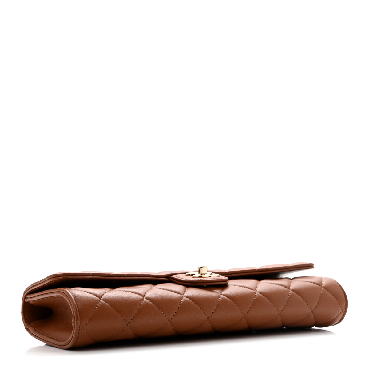 Lambskin Quilted Top Handle Long Clutch With Chain Camel