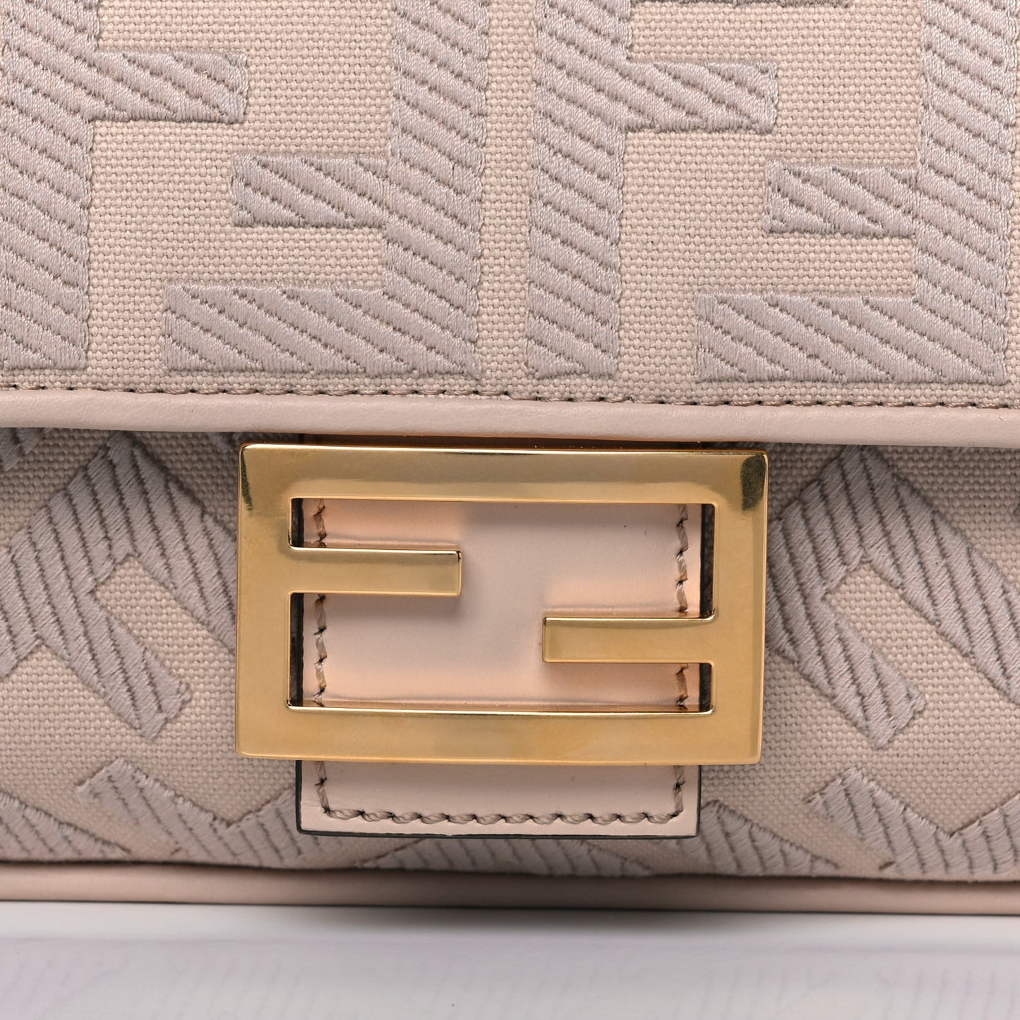 Canvas Vitello King Bi-Color Strap FF Embroidered Baguette Poudre