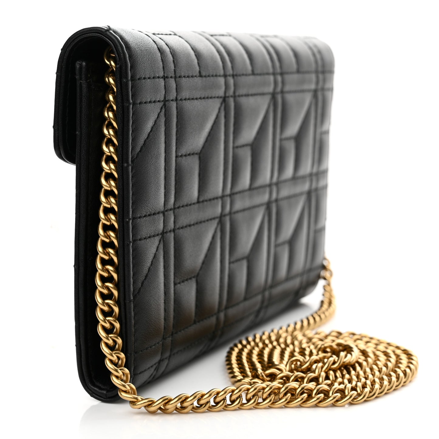 Calfskin Matelasse Mini Pearly GG Marmont Chain Wallet Black