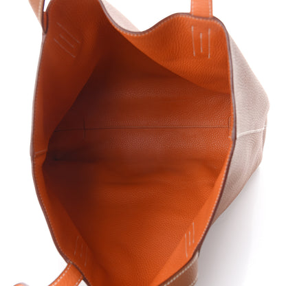 Hermes Taurillon Clemence Double Sens 36 Reversible Tote Orange Gold 4 of 8