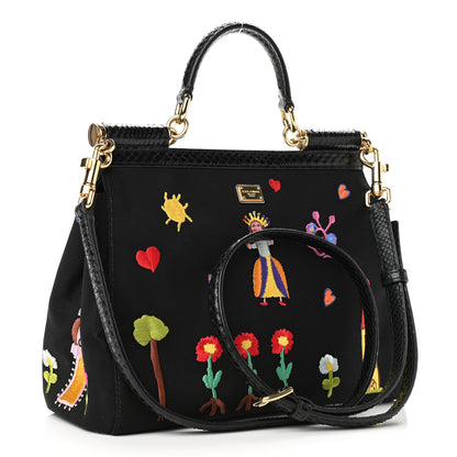 Dolce & Gabbana Neoprene Watersnake Embellished Medium Miss Sicily Satchel Black Multicolor 2 of 11
