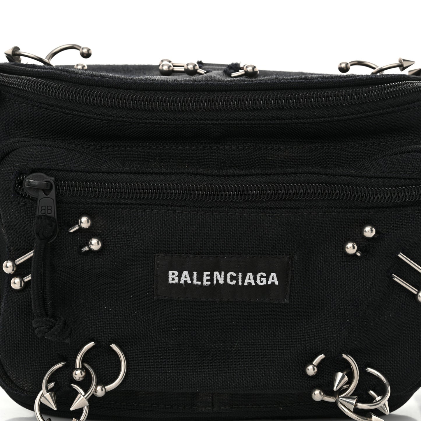 Nylon Canvas Logo Piercing Explorer Beltpack Black White