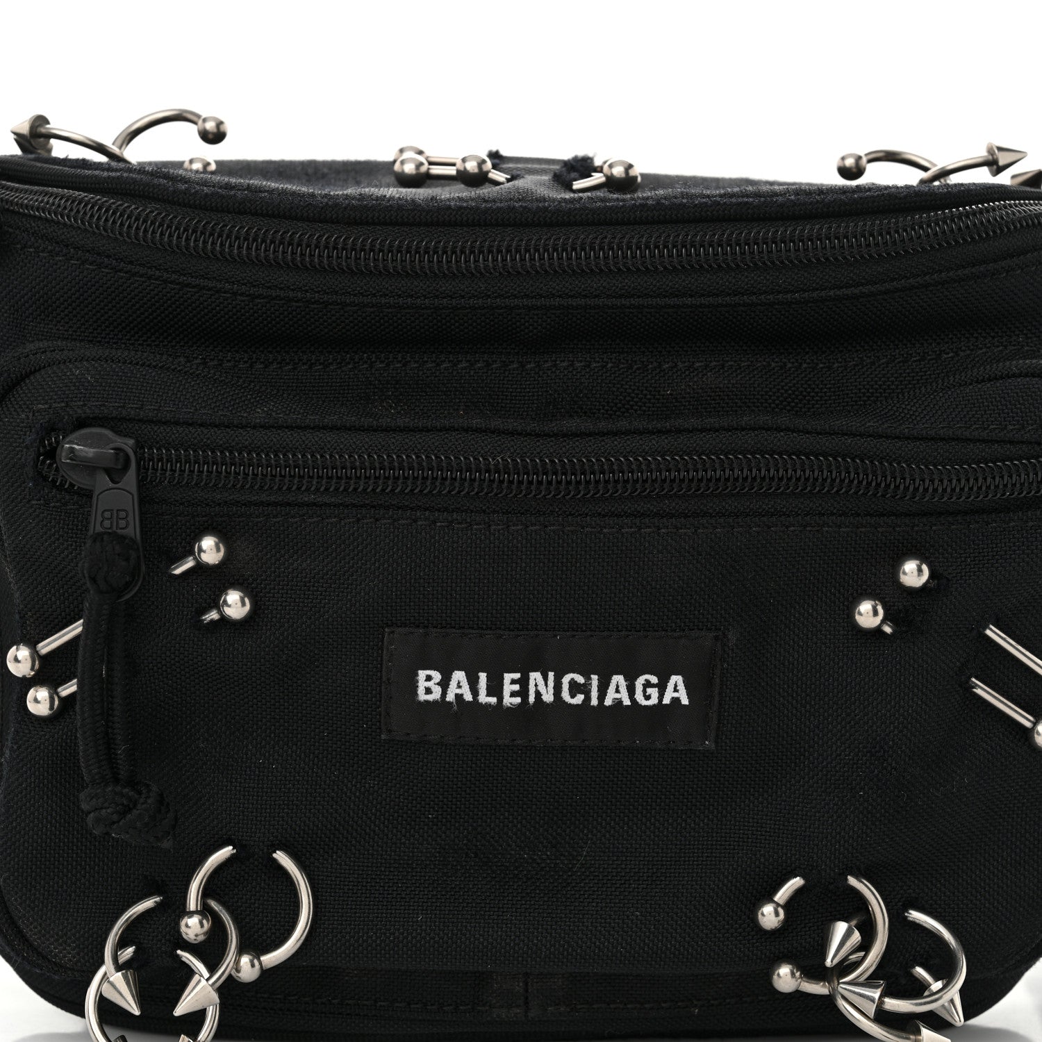 Balenciaga Nylon Canvas Logo Piercing Explorer Beltpack Black White 8 of 13