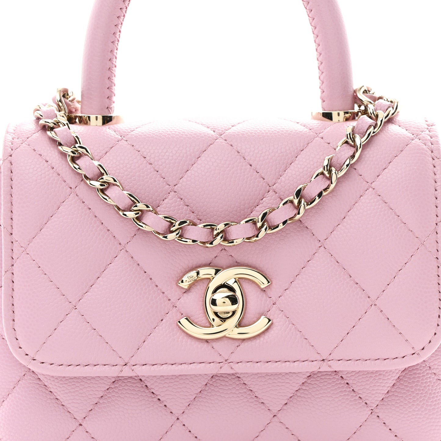 Caviar Quilted Coco Handle Clutch With Chain Pink