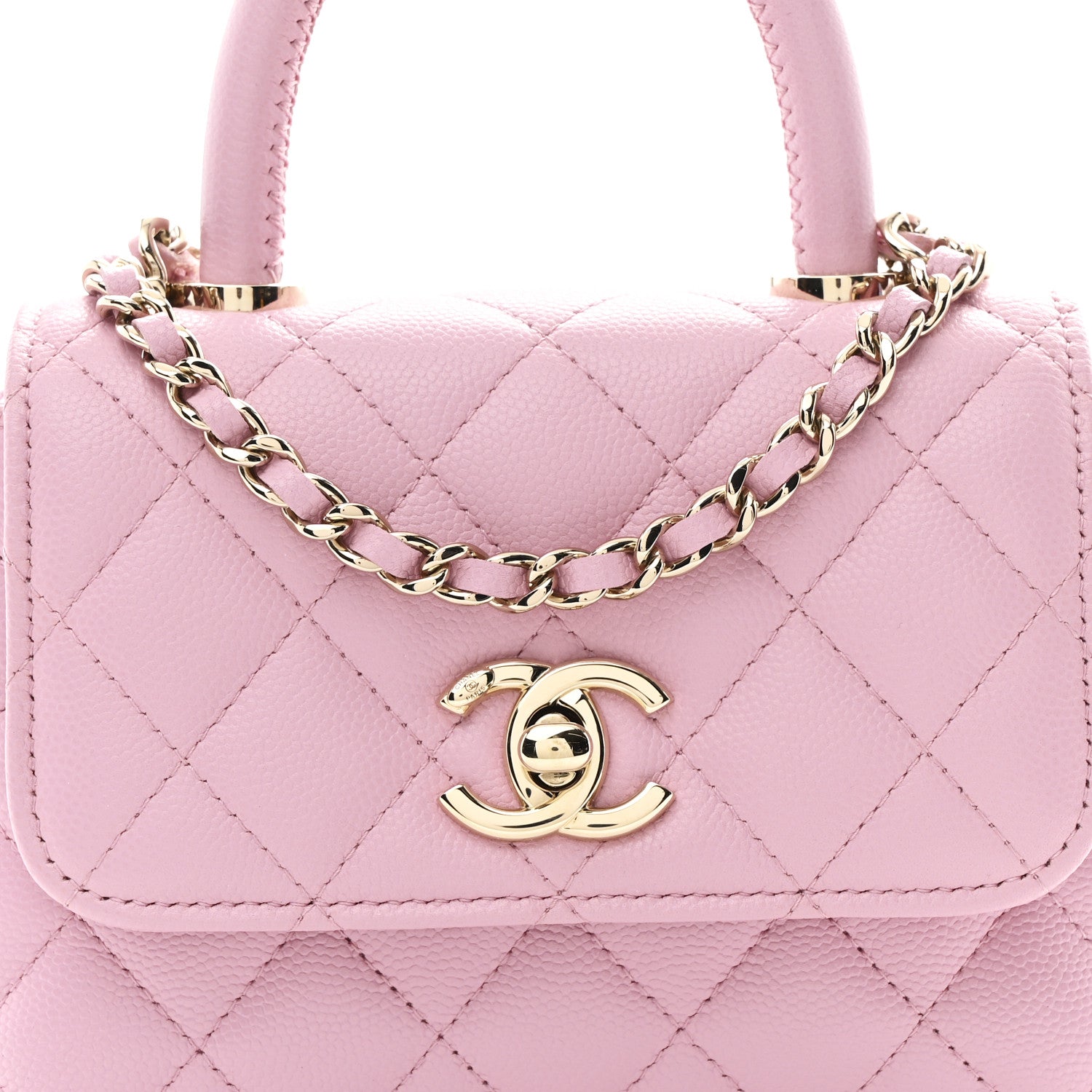 Chanel Caviar Quilted Coco Handle Clutch With Chain Pink 8 of 11