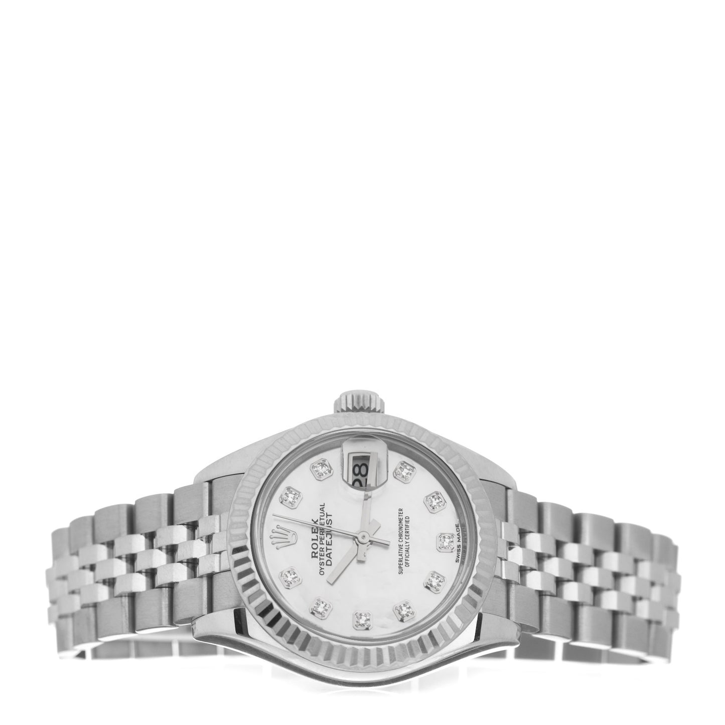 Stainless Steel 18K White Gold Diamond Mother of Pearl 28mm Oyster Perpetual Datejust Watch 279174