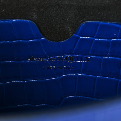 Alexander McQueen Calfskin Crocodile Embossed Skull Mini Crossbody Bag Deep Lapis Blue 6 of 10