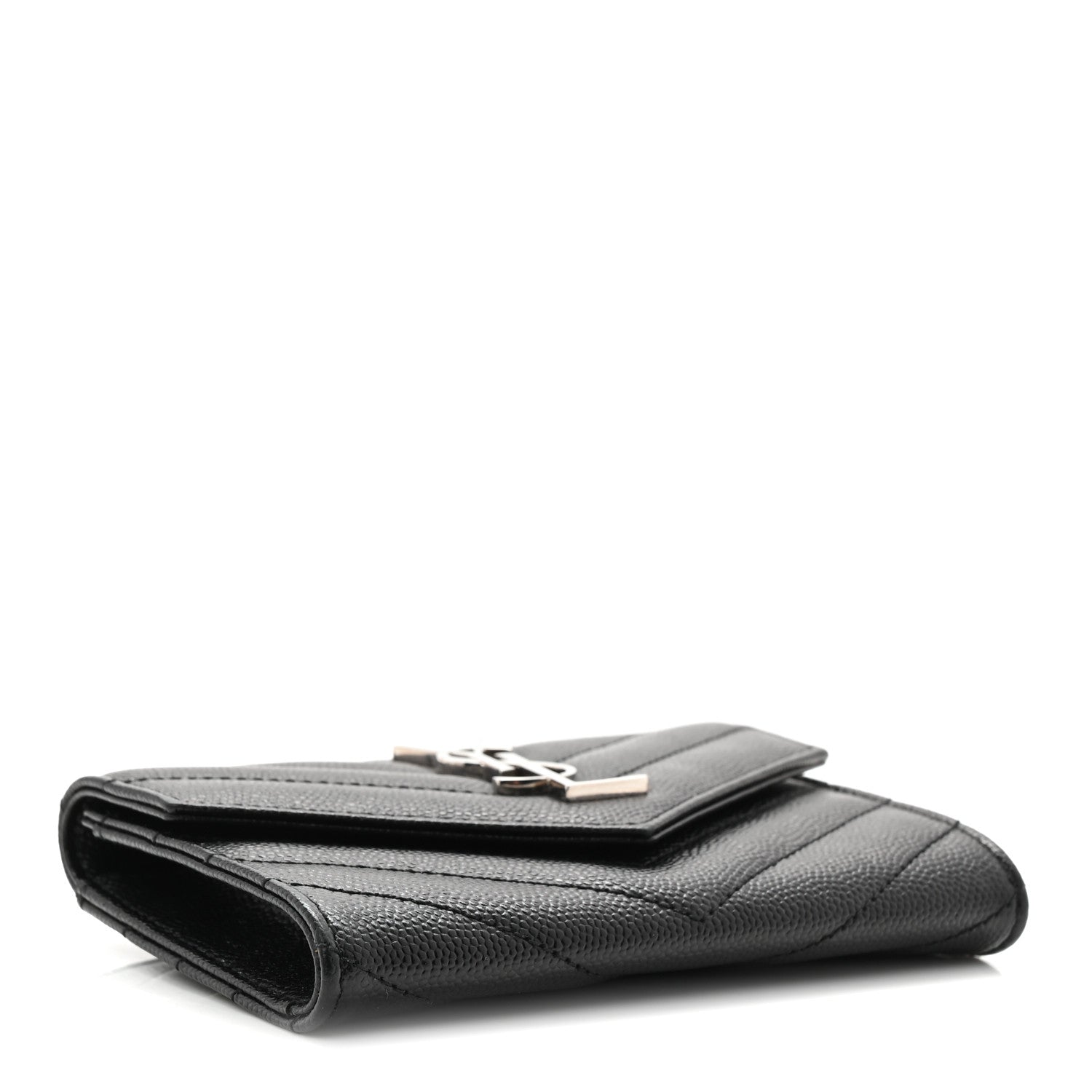 Saint Laurent Grain De Poudre Matelasse Chevron Small Monogram Envelope Wallet Black 4 of 8