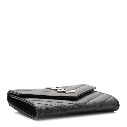 Saint Laurent Grain De Poudre Matelasse Chevron Small Monogram Envelope Wallet Black 4 of 8