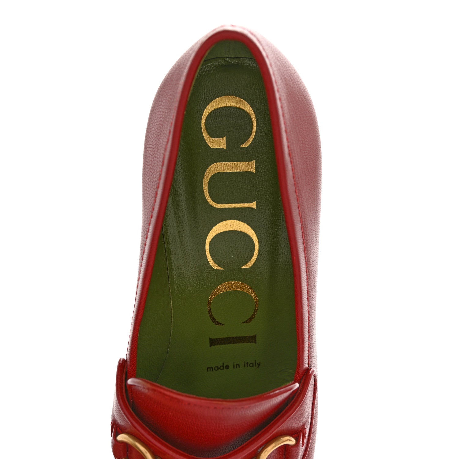 Gucci Goatskin Houdan Mid Heel Platform Loafers 35.5 Hibiscus Red 7 of 10