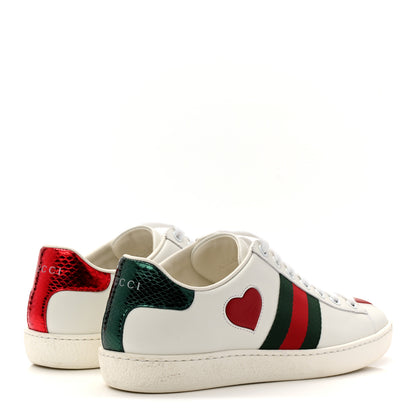Gucci Calfskin Web Heart Embroidered Womens Ace Sneakers 35 White 5 of 10