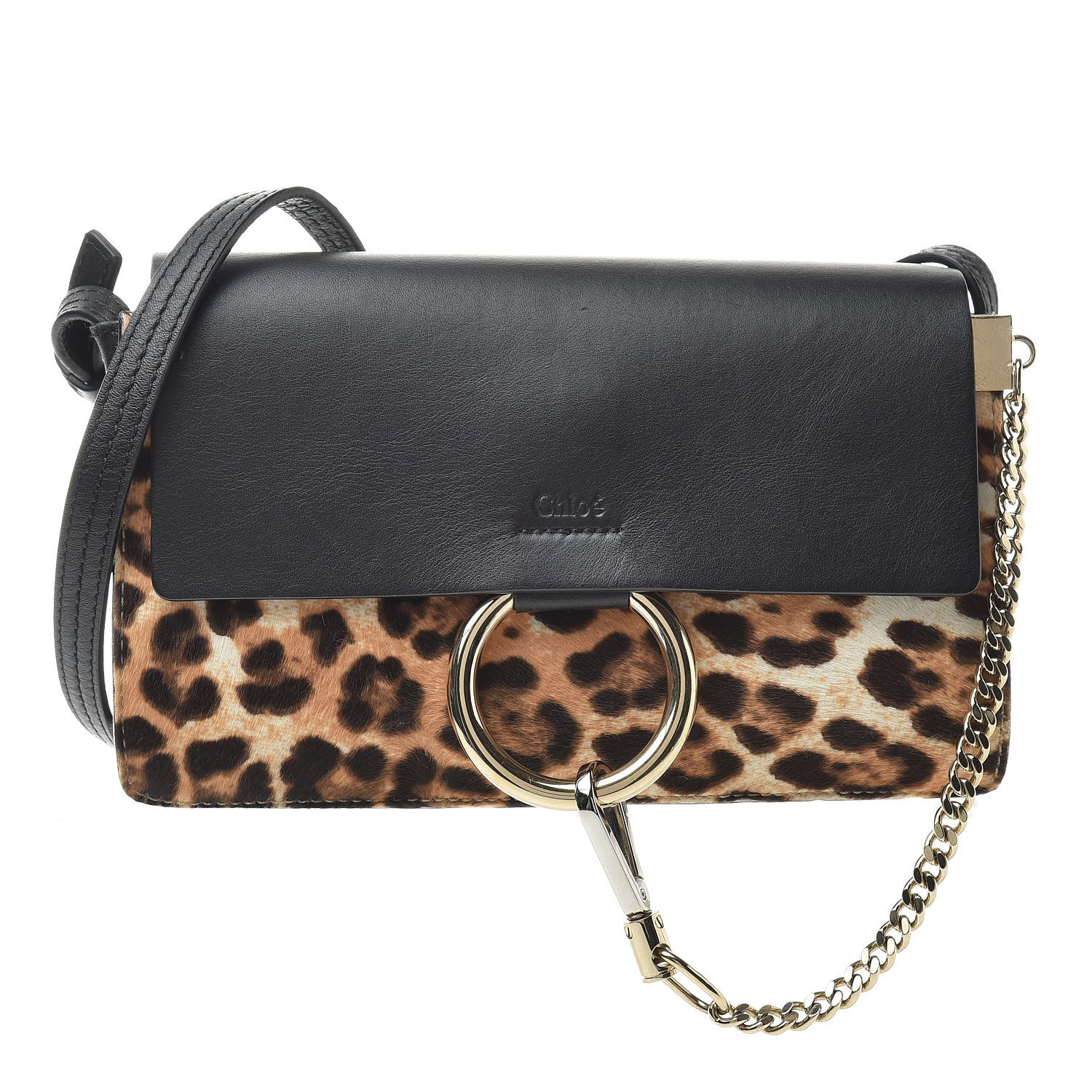 Chloe Calfskin Pony Hair Leopard Print Small Faye Shoulder Bag Abstract White 1 of 10