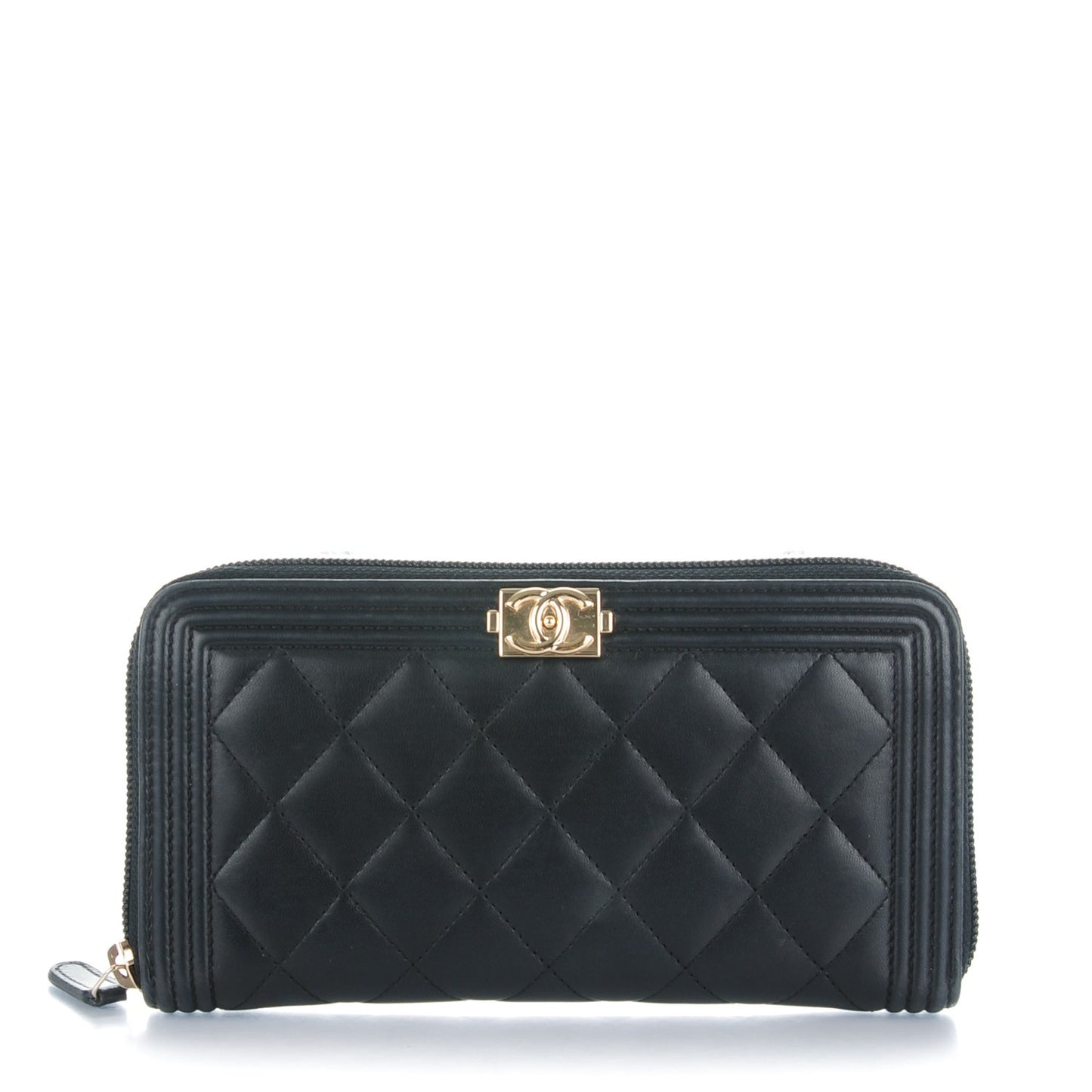 Lambskin Quilted Boy Zip Around Wallet Black