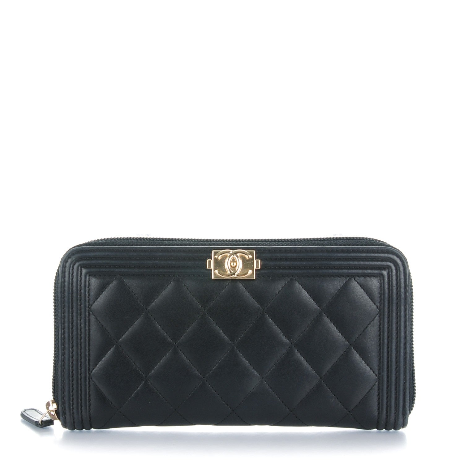 Chanel Lambskin Quilted Boy Zip Around Wallet Black 1 of 8