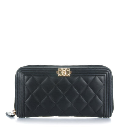 Chanel Lambskin Quilted Boy Zip Around Wallet Black 1 of 8
