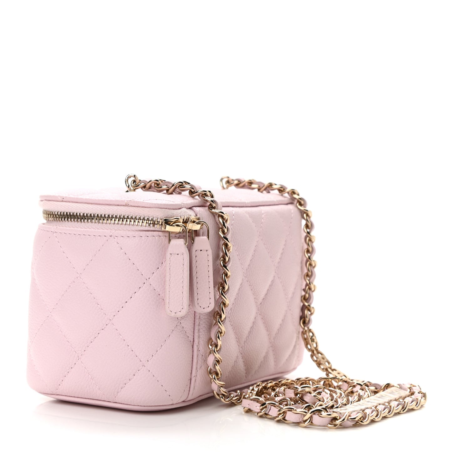 Caviar Quilted Small Tiny CC Vanity Case With Chain Light Pink