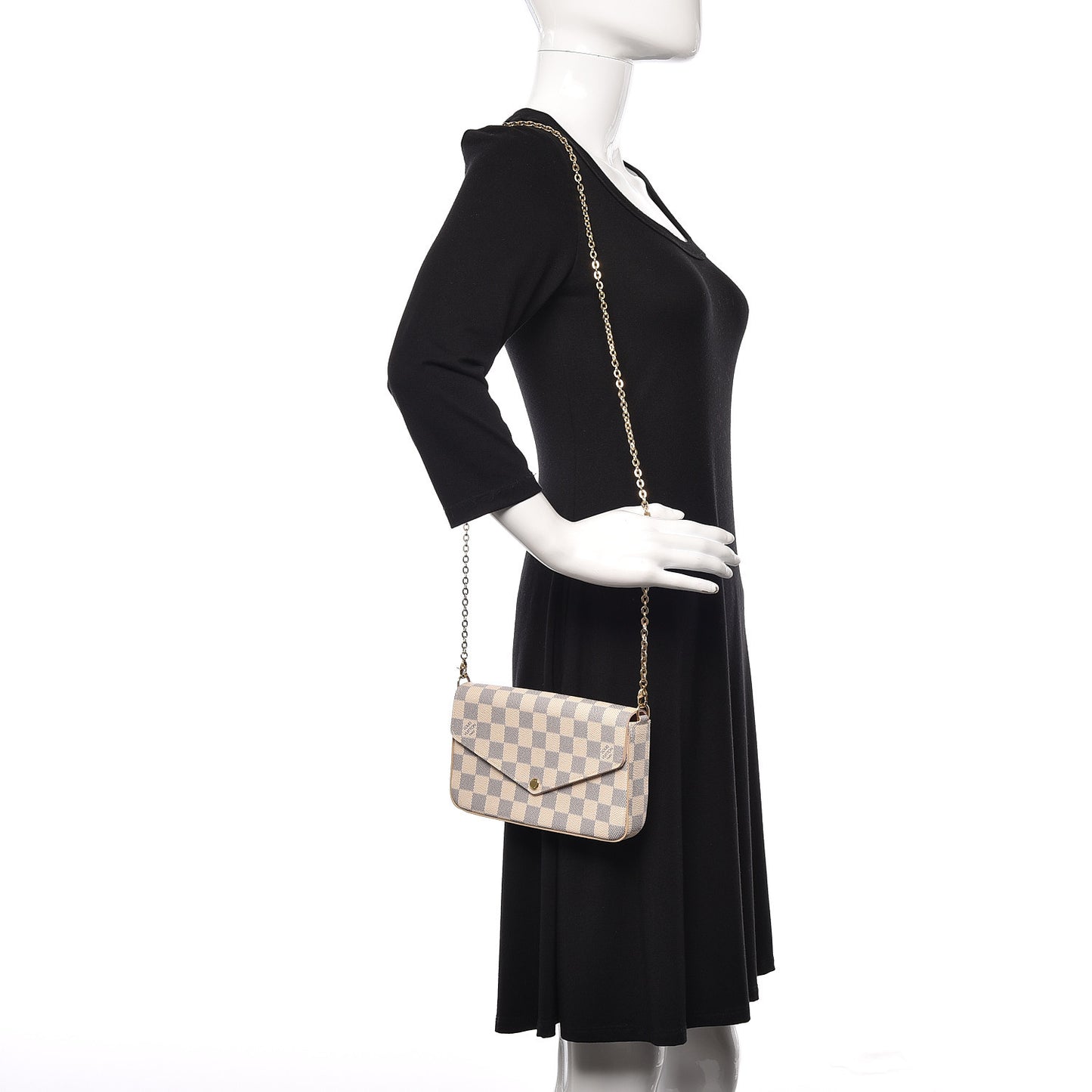 Damier Azur Pochette Felicie Chain Wallet Rose Ballerine