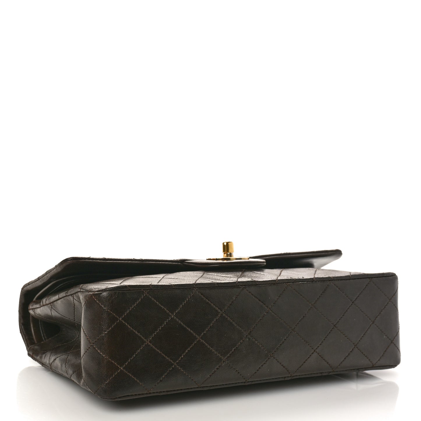 Lambskin Quilted Medium Double Flap Dark Brown