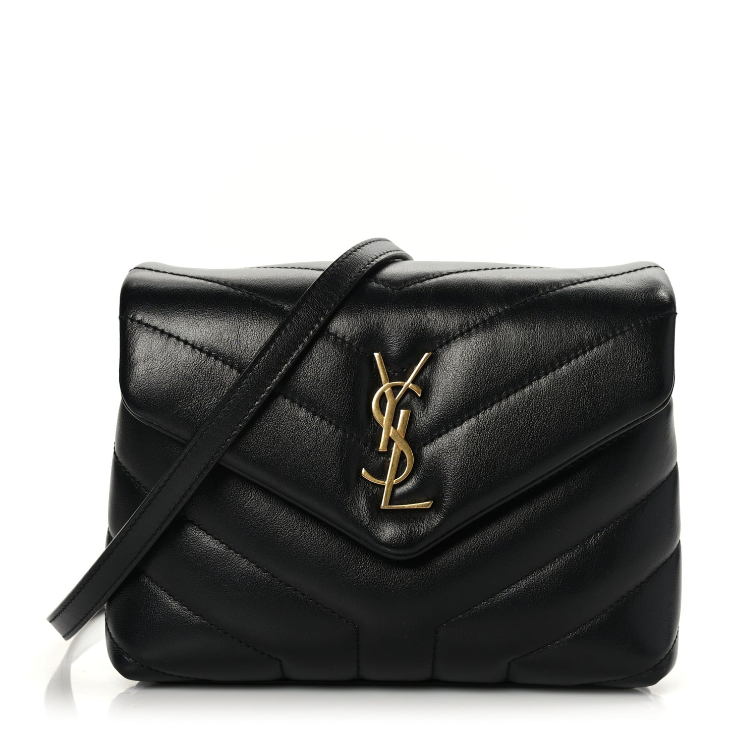 Calfskin Y Quilted Monogram Toy Loulou Crossbody Bag Black