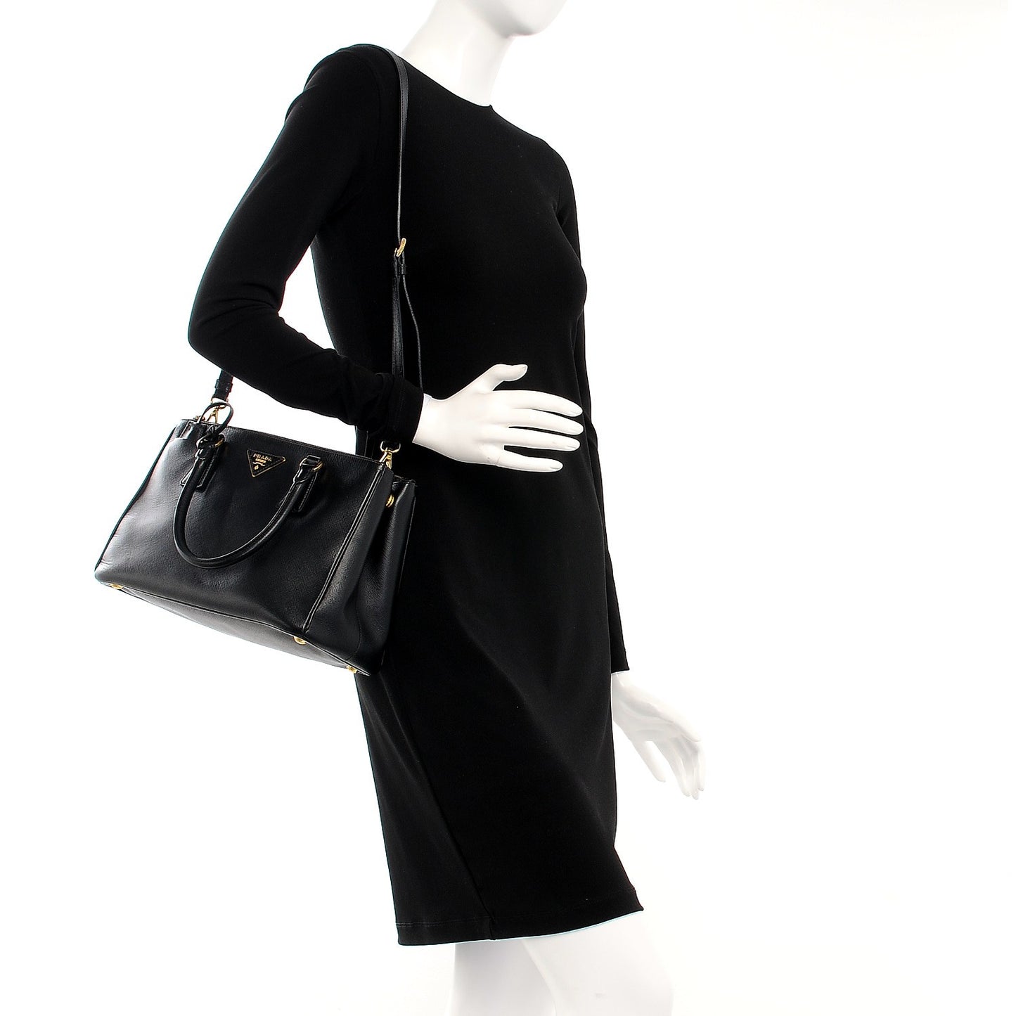 Saffiano Small Galleria Double Zip Tote Black