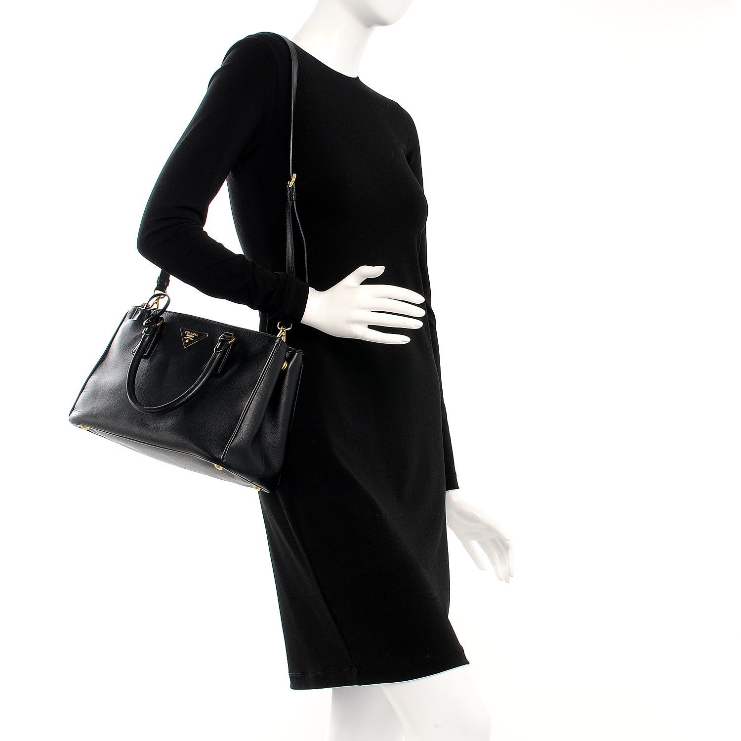 Prada Saffiano Small Galleria Double Zip Tote Black 2 of 15