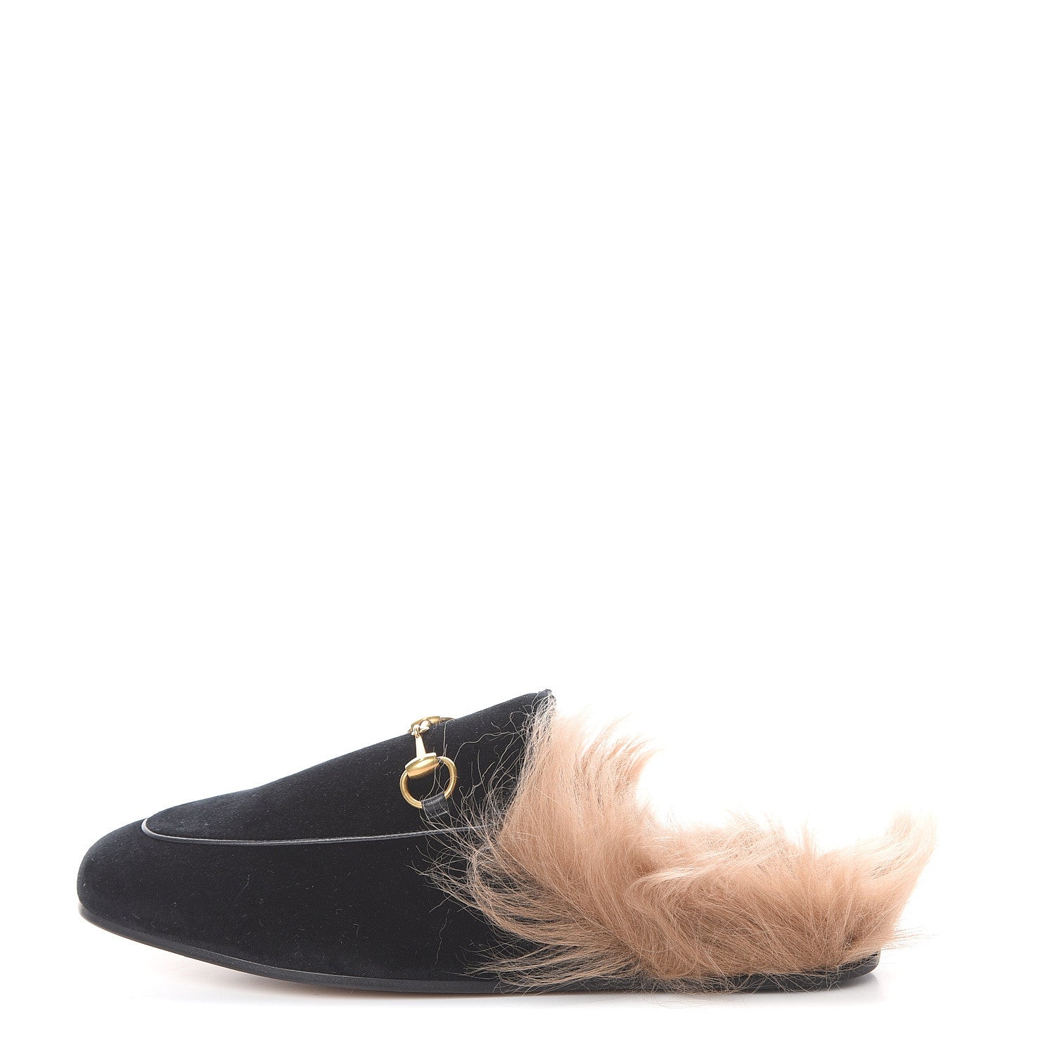 Gucci Velvet Fur Womens Princetown Slippers 38 Black 1 of 7