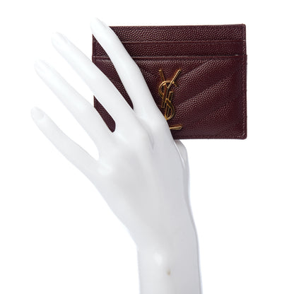 Saint Laurent Grain De Poudre Matelasse Chevron Monogram Credit Card Case Bordeaux 2 of 11