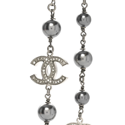 Chanel Crystal Pearl Beaded CC Long Necklace Ruthenium 4 of 5