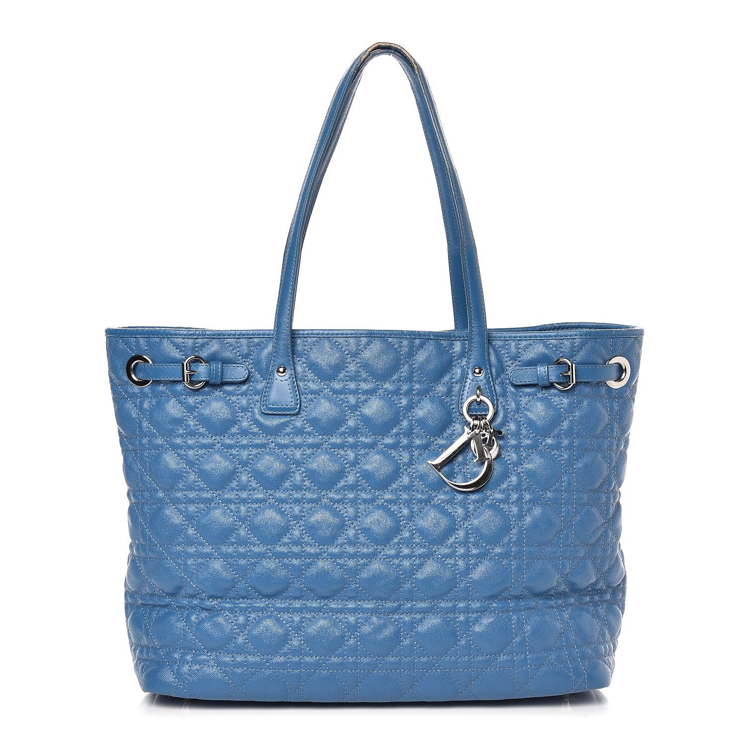 Christian Dior Coated Canvas Cannage Medium Panarea Tote Cobalt Blue 1 of 20