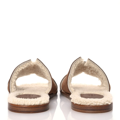 Hermes Suede Goatskin Shearling Mens Izmir Sandals 42.5 Marron Teck Ecru 5 of 10