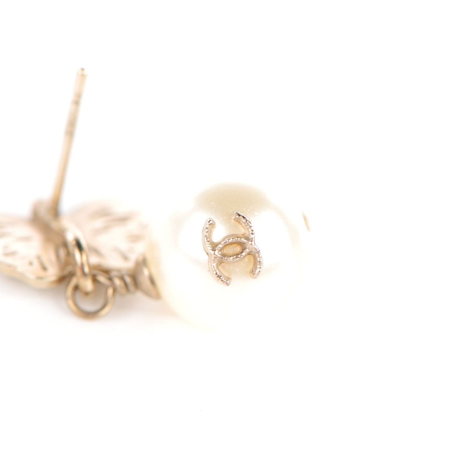 Pearl Crystal CC Butterfly Drop Earrings Gold