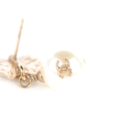 Chanel Pearl Crystal CC Butterfly Drop Earrings Gold 5 of 6