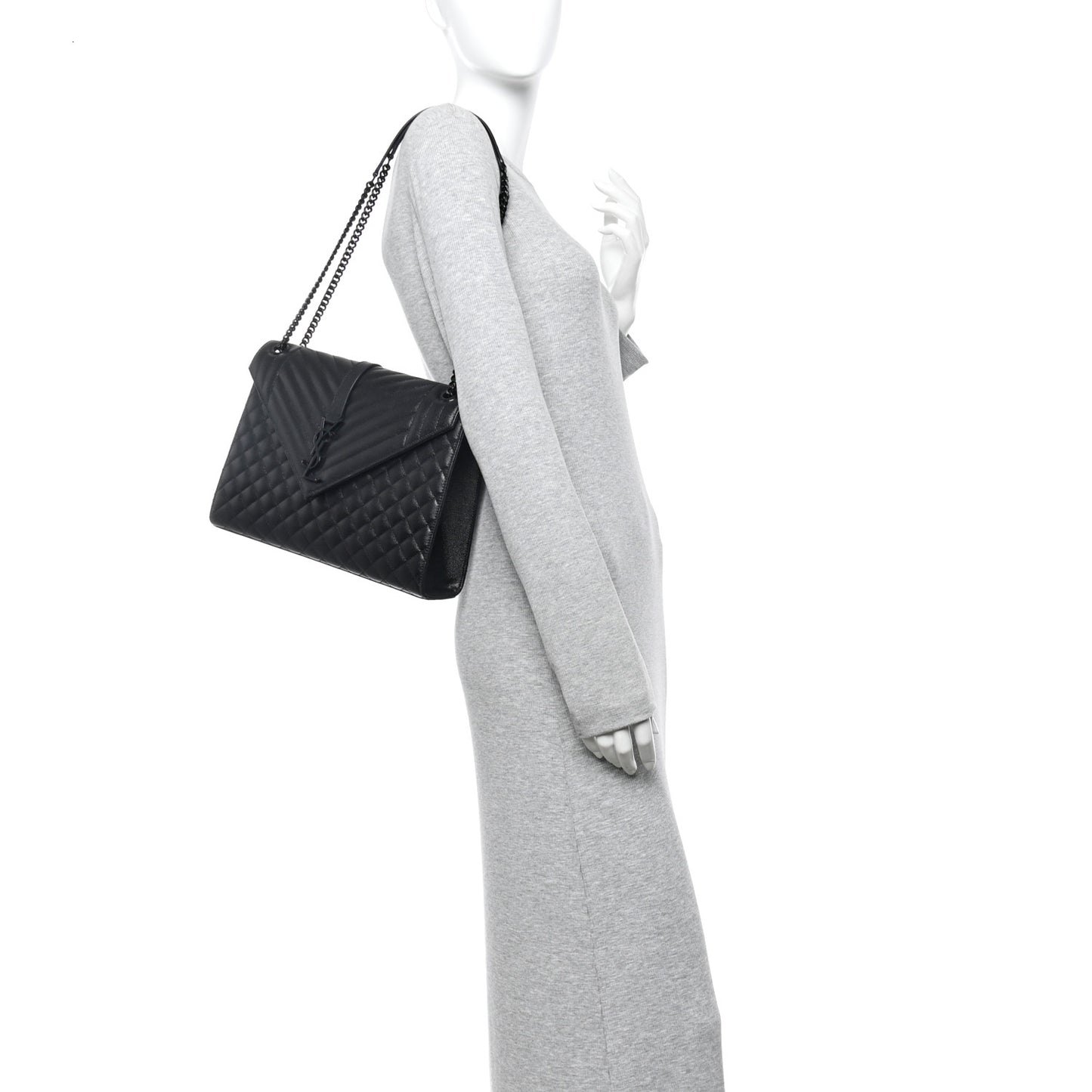 Grain De Poudre Textured Mixed Matelasse Large Triquilt Monogram Monochrome Satchel Black