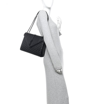 Saint Laurent Grain De Poudre Textured Mixed Matelasse Large Triquilt Monogram Monochrome Satchel Black 2 of 15