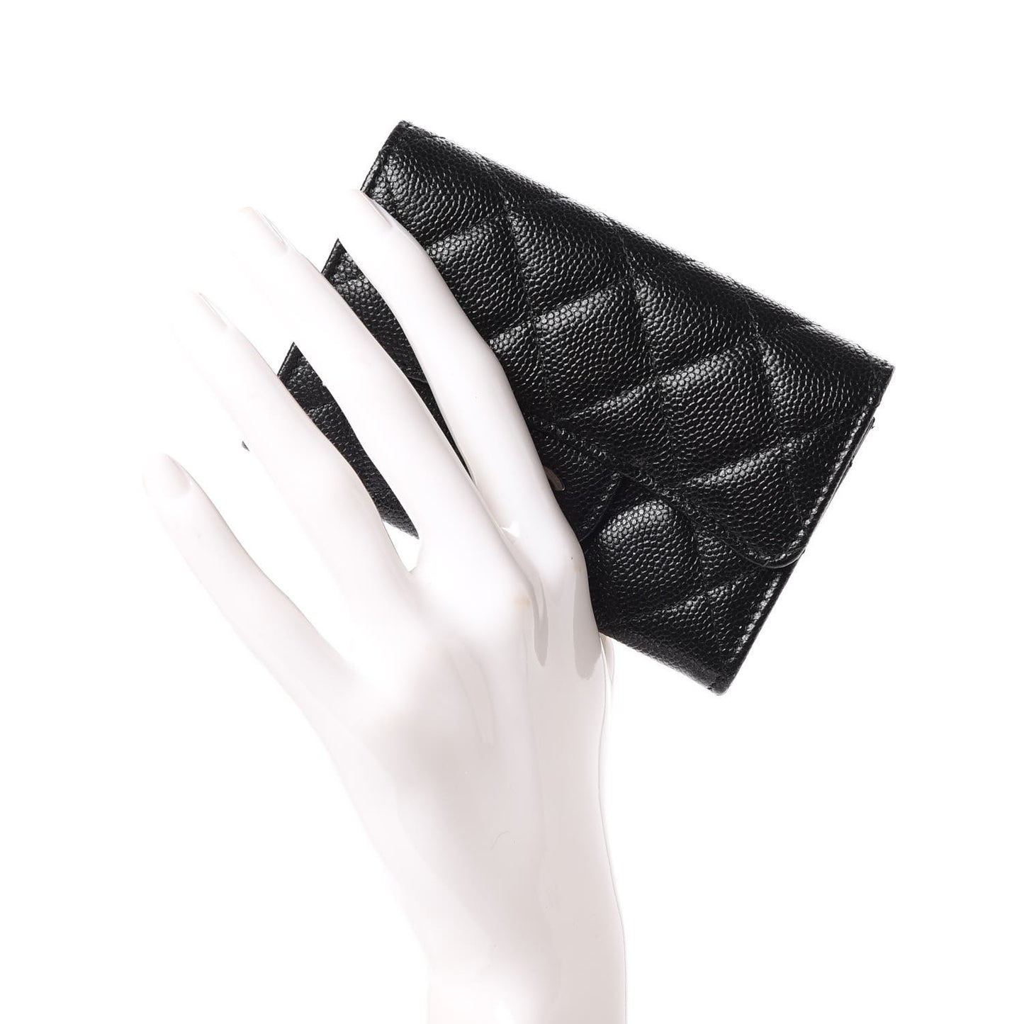 Iridescent Caviar Flap Quilted Card Holder Black