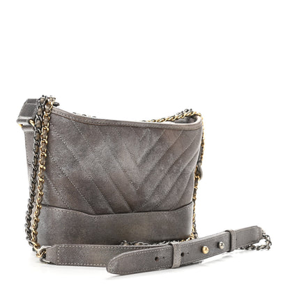 Chanel Metallic Caviar Chevron Quilted Small Gabrielle Hobo Light Silver Gold 3 of 10