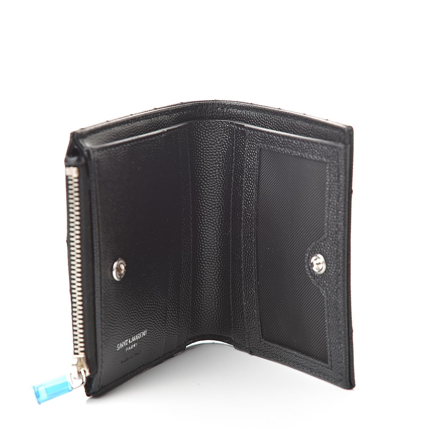 Saint Laurent Grain De Poudre Matelasse Chevron Monogram Zipped Card Case Black 5 of 8