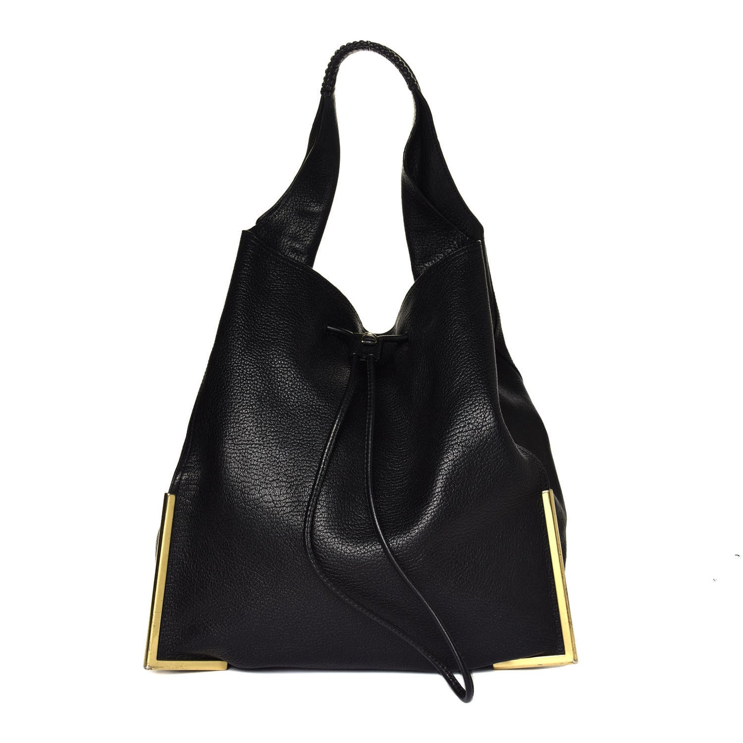 Calfskin Scout Drawstring Hobo Black